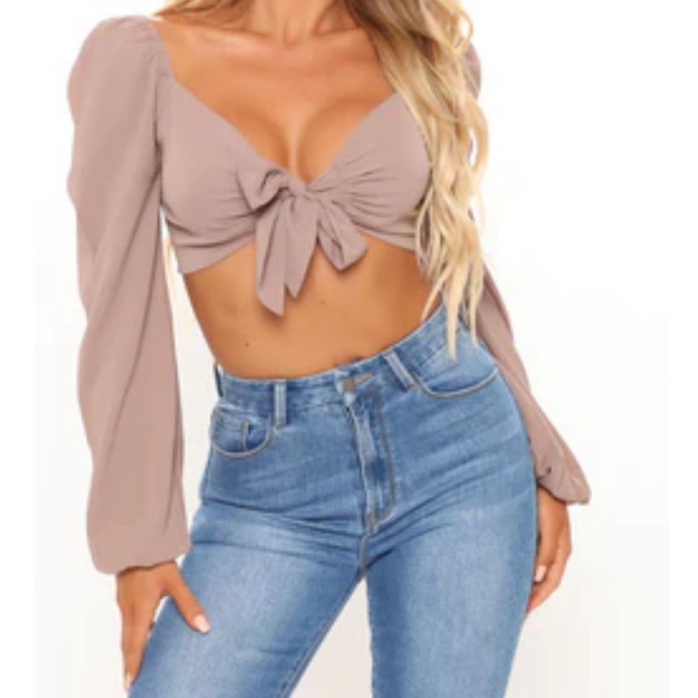 Mocha front tie crop top